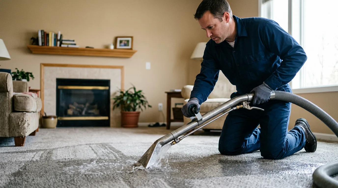 Water damage restoration technician working near Rock, KS